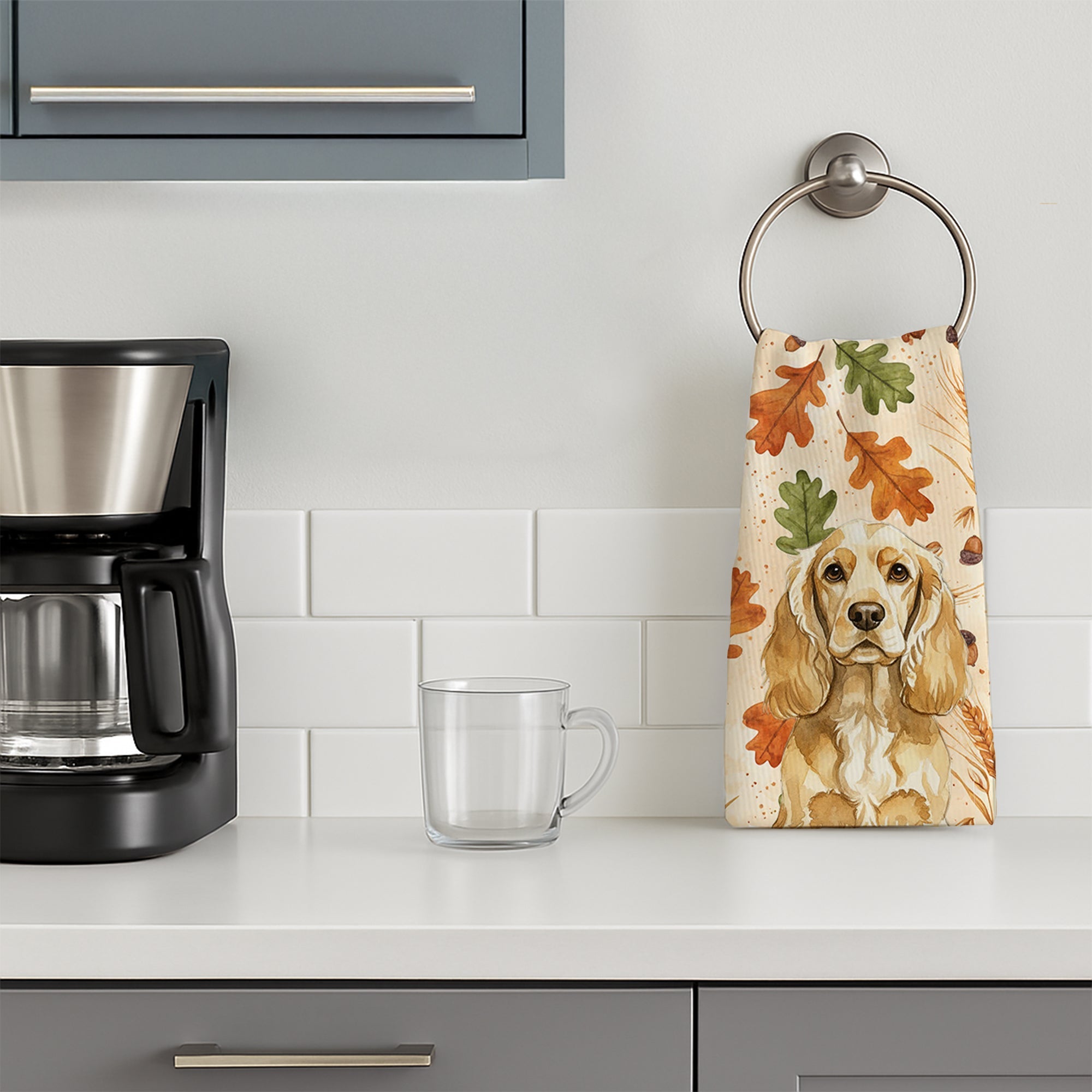 Buff Cocker Spaniel Heirloom Fall Kitchen Towel Velour Plush Front and Cotton Loop Back Machine Washable