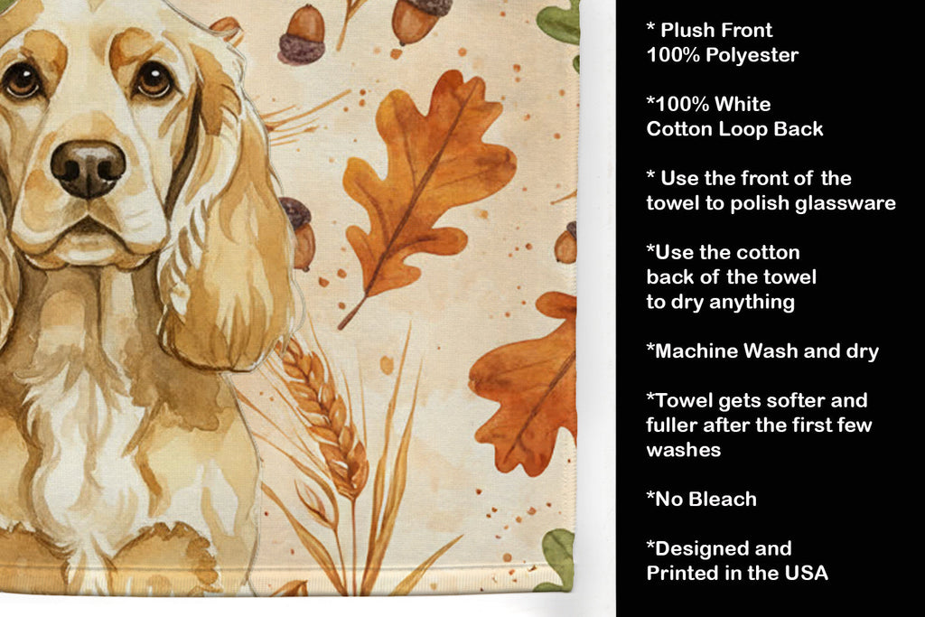 Buff Cocker Spaniel Heirloom Fall Kitchen Towel Velour Plush Front and Cotton Loop Back Machine Washable