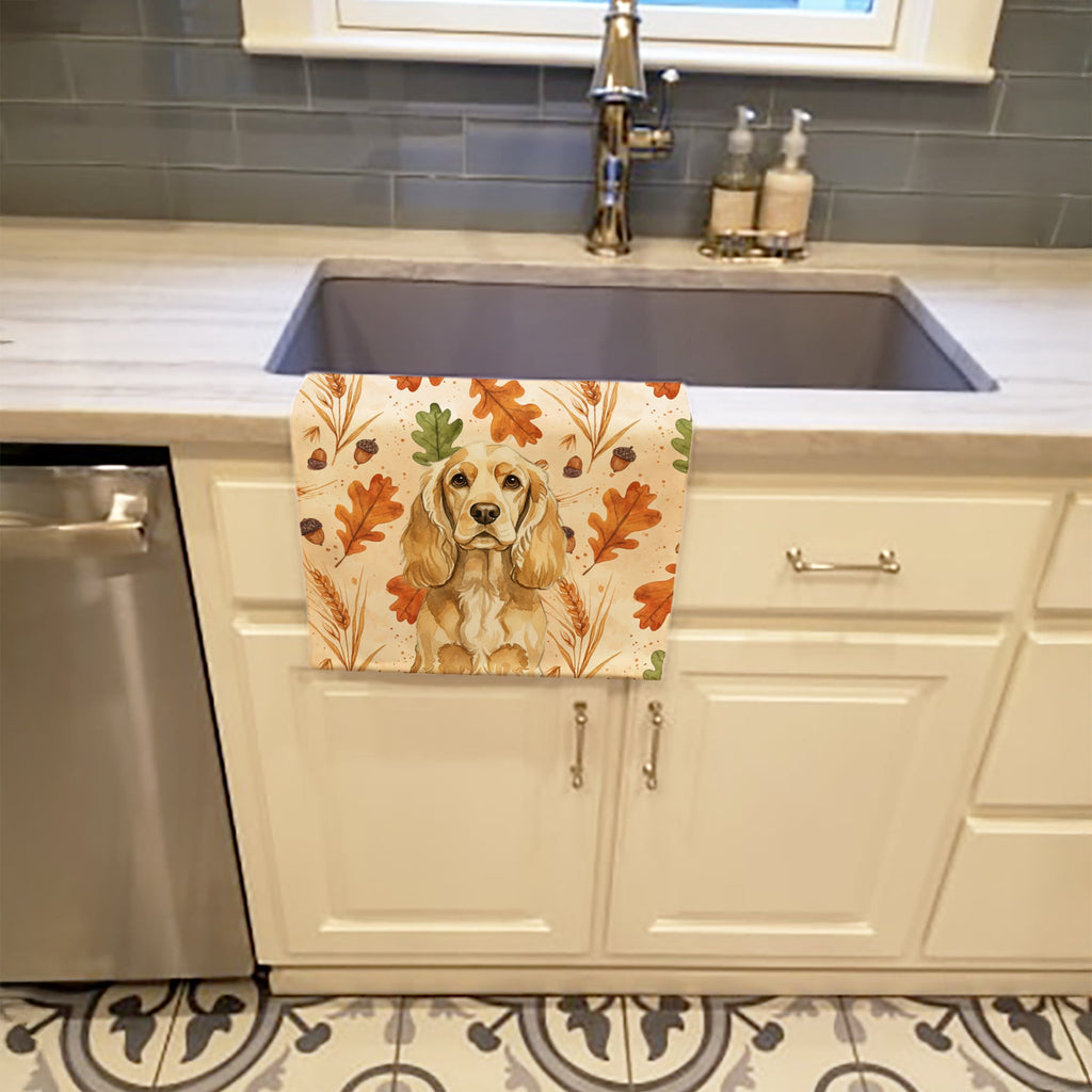 Buff Cocker Spaniel Heirloom Fall Kitchen Towel Velour Plush Front and Cotton Loop Back Machine Washable