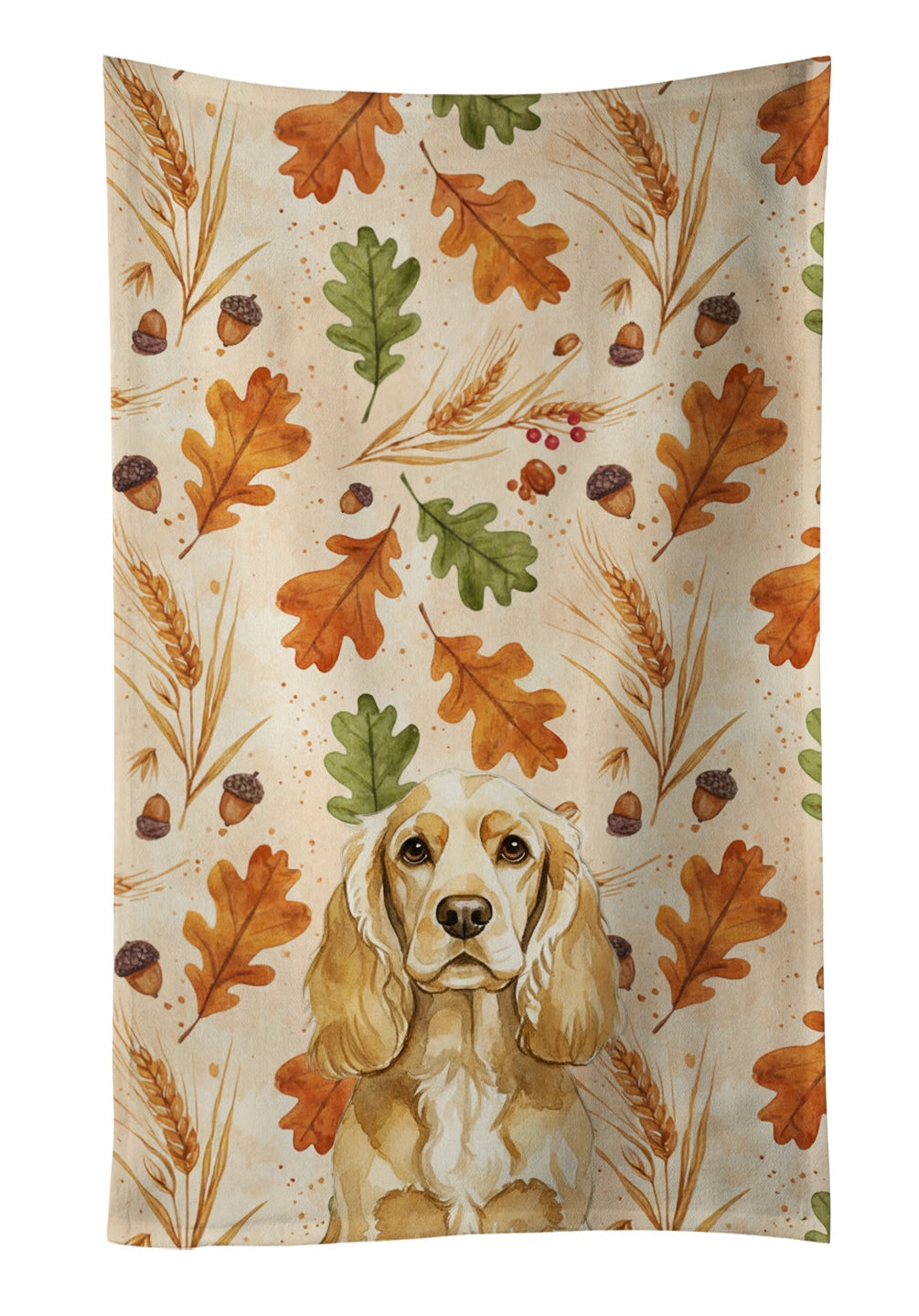 Buff Cocker Spaniel Heirloom Fall Kitchen Towel Velour Plush Front and Cotton Loop Back Machine Washable