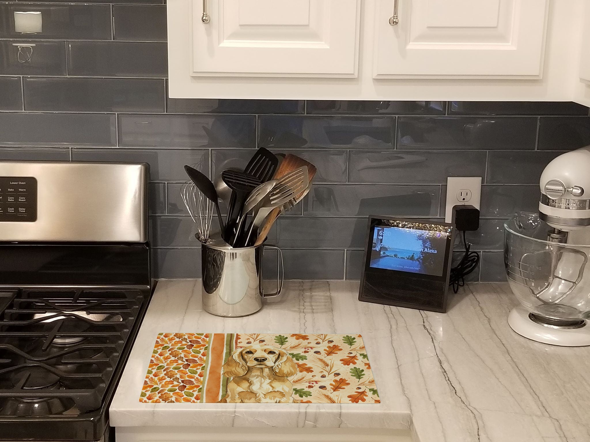 Buff Cocker Spaniel Heirloom Fall Cutting Board Tempered Glass Kitchen Cutting Surface, Heat Resistant Chopping, Non-Slip Feet, Food Prep & Serving