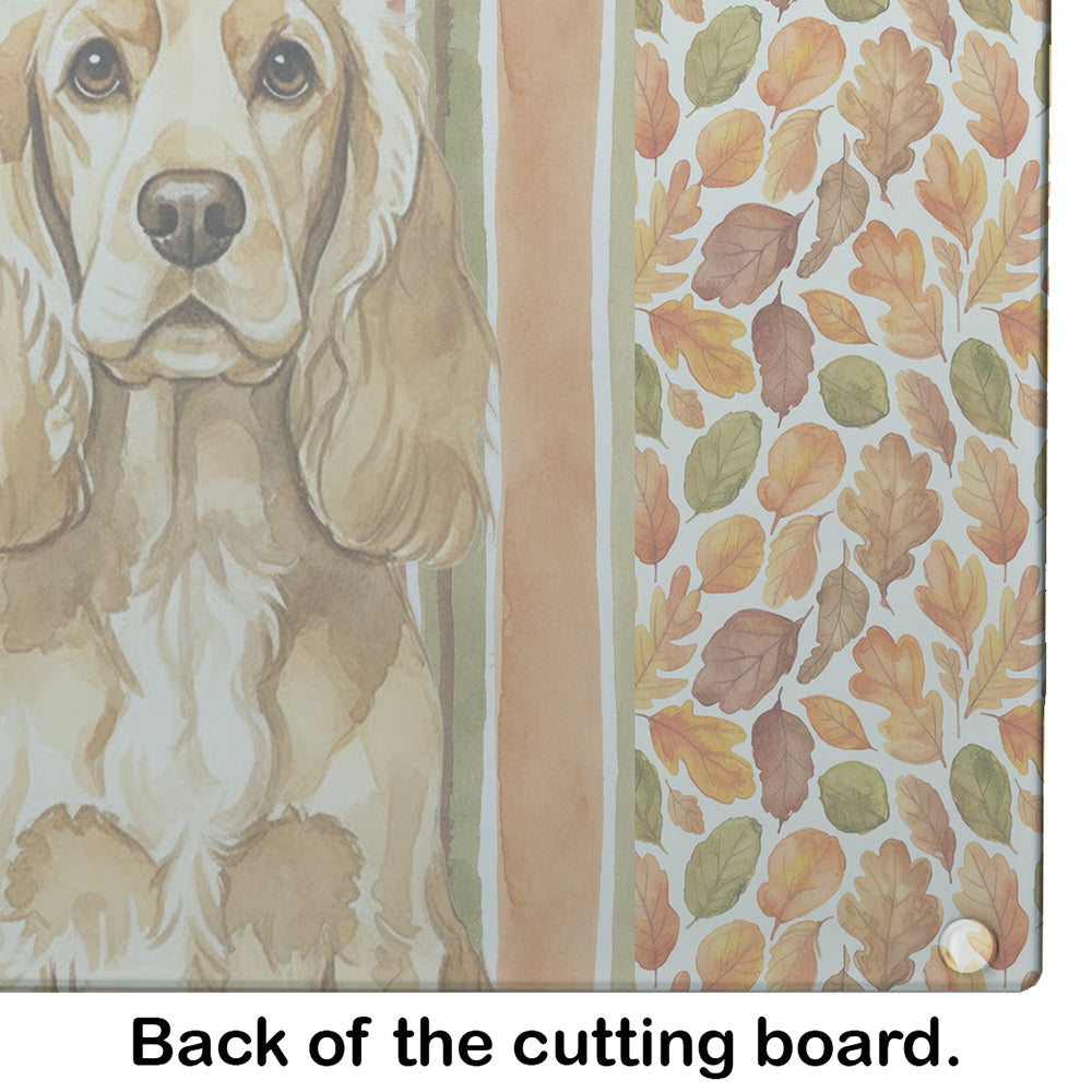 Buff Cocker Spaniel Heirloom Fall Cutting Board Tempered Glass Kitchen Cutting Surface, Heat Resistant Chopping, Non-Slip Feet, Food Prep & Serving