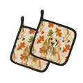 Buff Cocker Spaniel Heirloom Fall Pot Holder Set of 2 Heat Resistant Quilted Hot Pads 7.5 x 7.5 Inch, Insulated Kitchen Trivets for Cooking & Baking