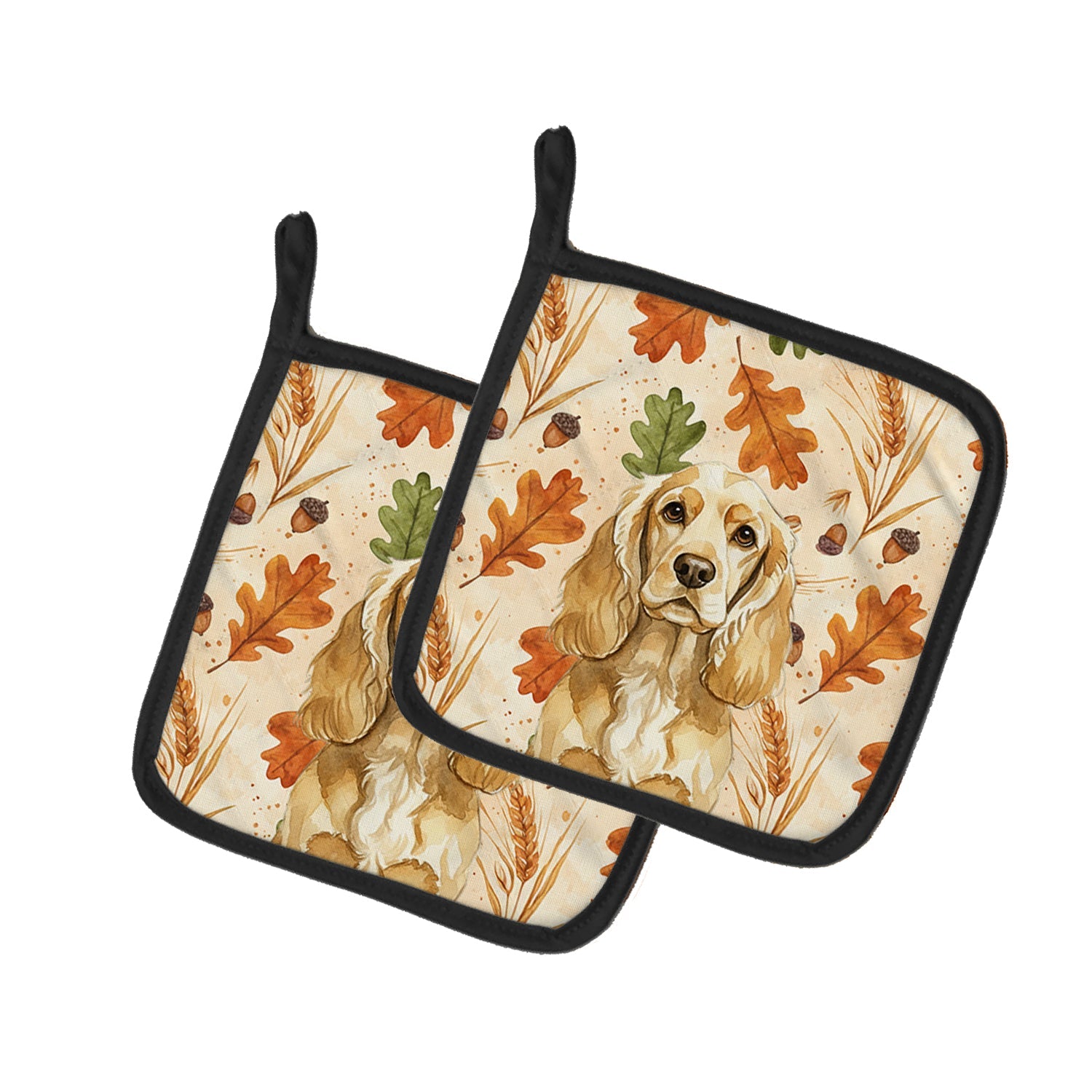 Buff Cocker Spaniel Heirloom Fall Pot Holder Set of 2 Heat Resistant Quilted Hot Pads 7.5 x 7.5 Inch, Insulated Kitchen Trivets for Cooking & Baking