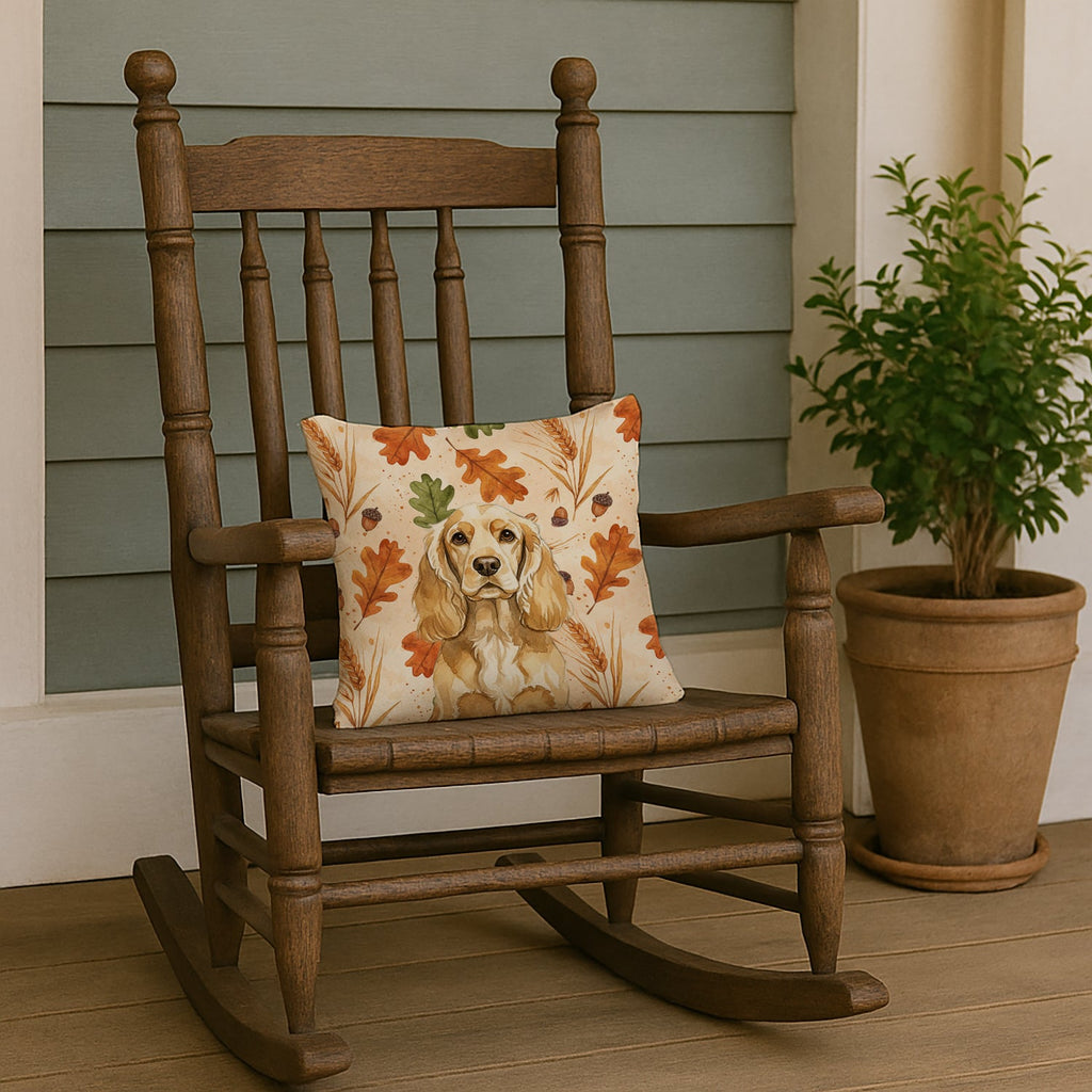 Buff Cocker Spaniel Heirloom Fall Decorative Throw Pillow 14x14 Indoor Outdoor Accent Cushion, Fabric Cover with Insert for Sofa, Bed, Porch & Living Room