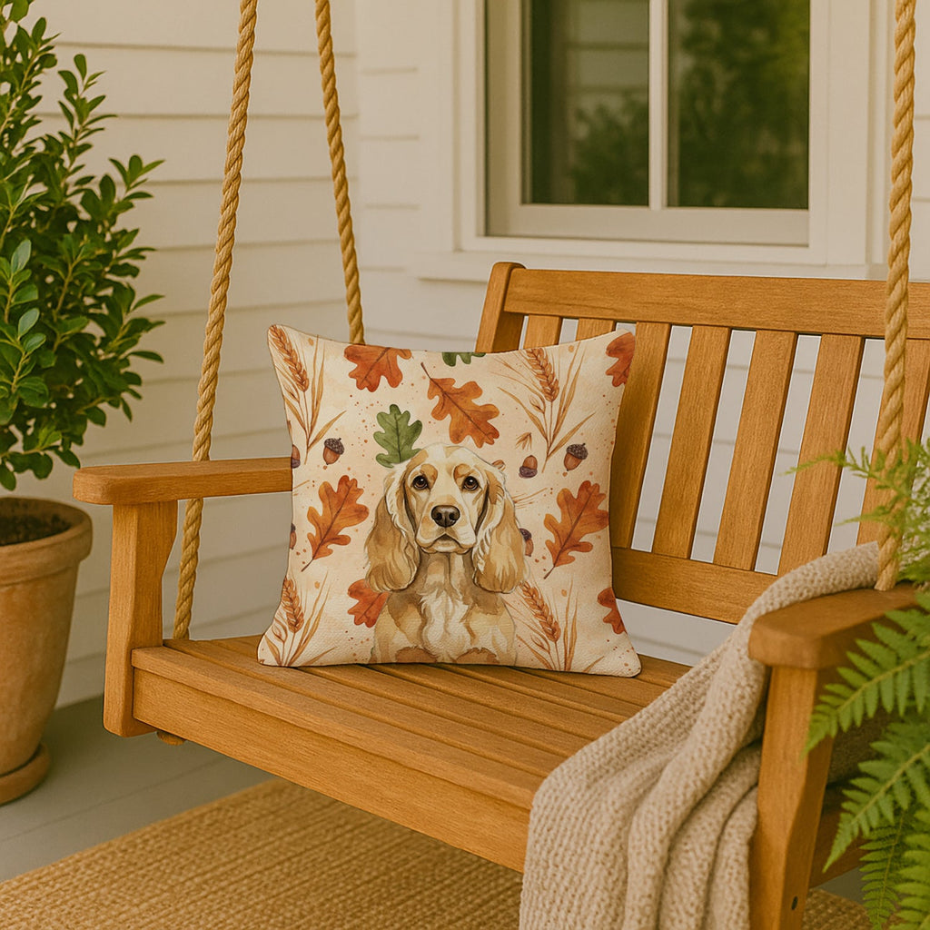 Buff Cocker Spaniel Heirloom Fall Decorative Throw Pillow 18x18 Indoor Outdoor Accent Cushion, Fabric Cover with Insert for Sofa, Bed, Porch & Living Room