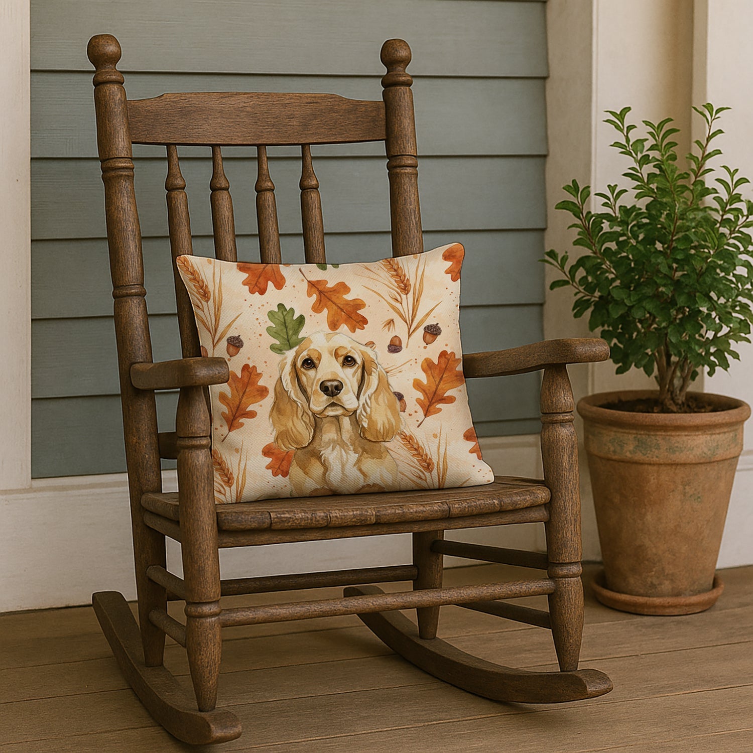 Buff Cocker Spaniel Heirloom Fall Decorative Throw Pillow 18x18 Indoor Outdoor Accent Cushion, Fabric Cover with Insert for Sofa, Bed, Porch & Living Room