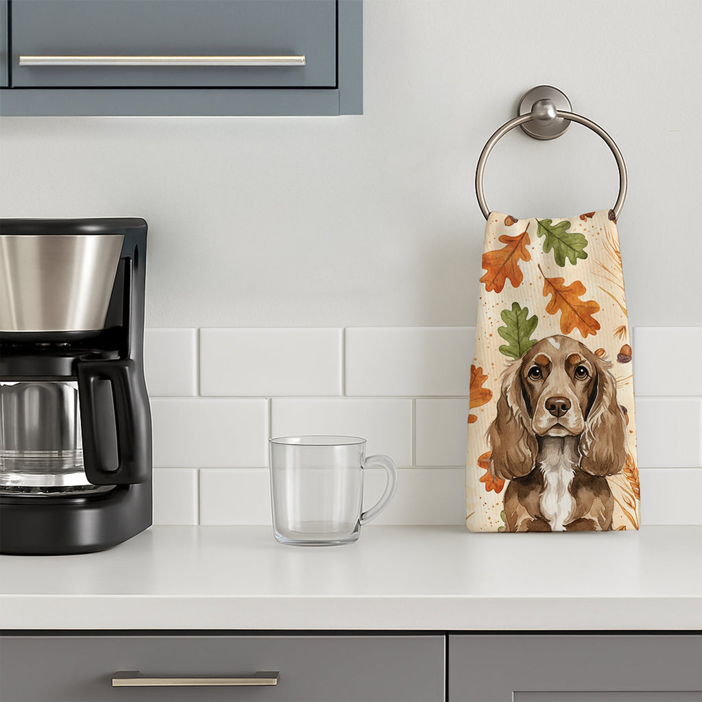 Chocolate Cocker Spaniel Heirloom Fall Kitchen Towel Velour Plush Front and Cotton Loop Back Machine Washable