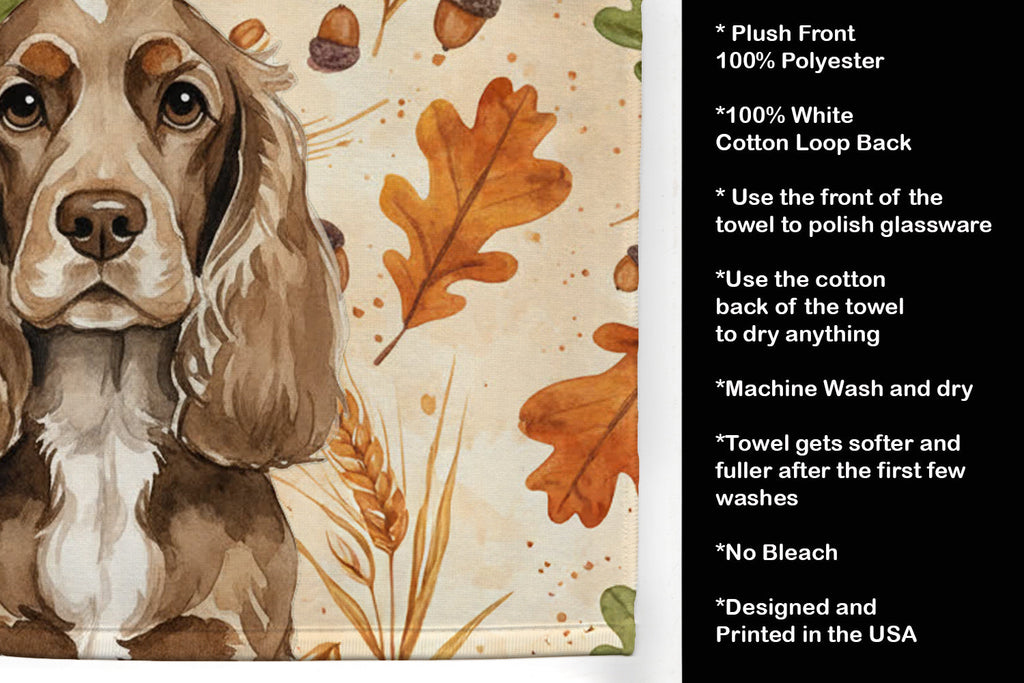 Chocolate Cocker Spaniel Heirloom Fall Kitchen Towel Velour Plush Front and Cotton Loop Back Machine Washable