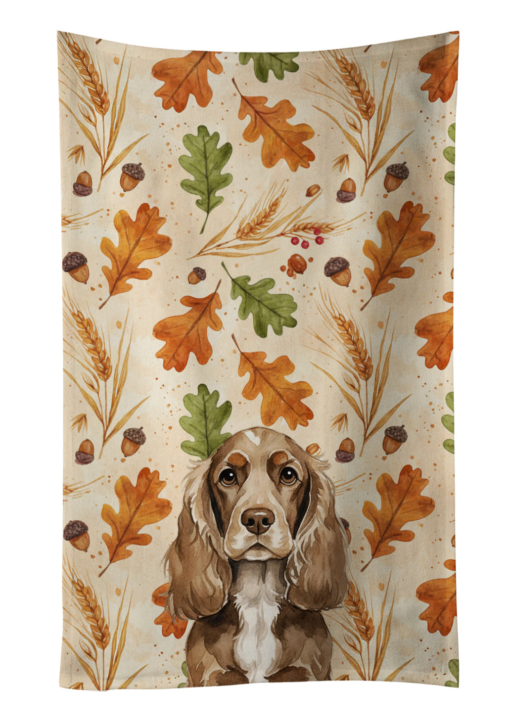 Chocolate Cocker Spaniel Heirloom Fall Kitchen Towel Velour Plush Front and Cotton Loop Back Machine Washable