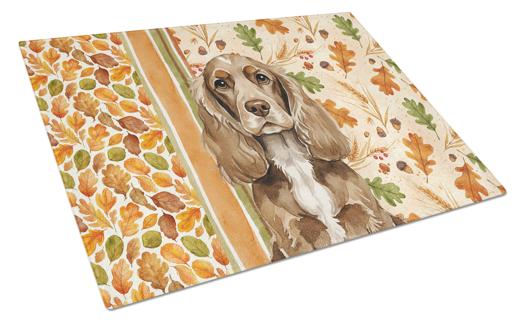 Chocolate Cocker Spaniel Heirloom Fall Cutting Board Tempered Glass Kitchen Cutting Surface, Heat Resistant Chopping, Non-Slip Feet, Food Prep & Serving
