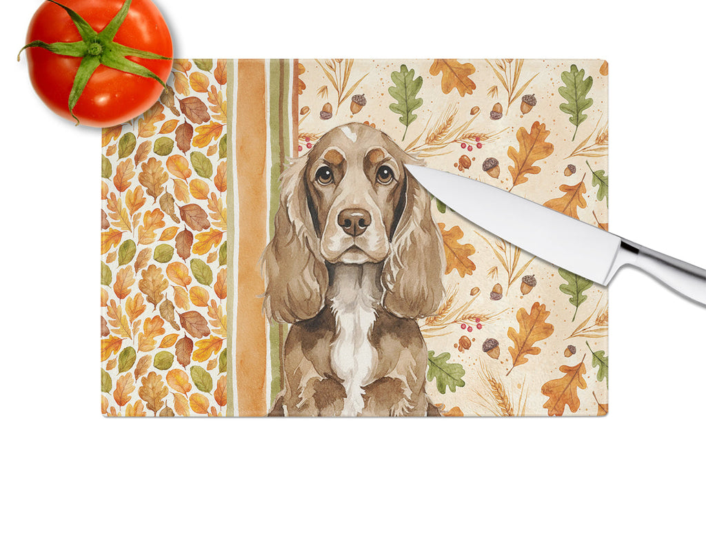 Chocolate Cocker Spaniel Heirloom Fall Cutting Board Tempered Glass Kitchen Cutting Surface, Heat Resistant Chopping, Non-Slip Feet, Food Prep & Serving