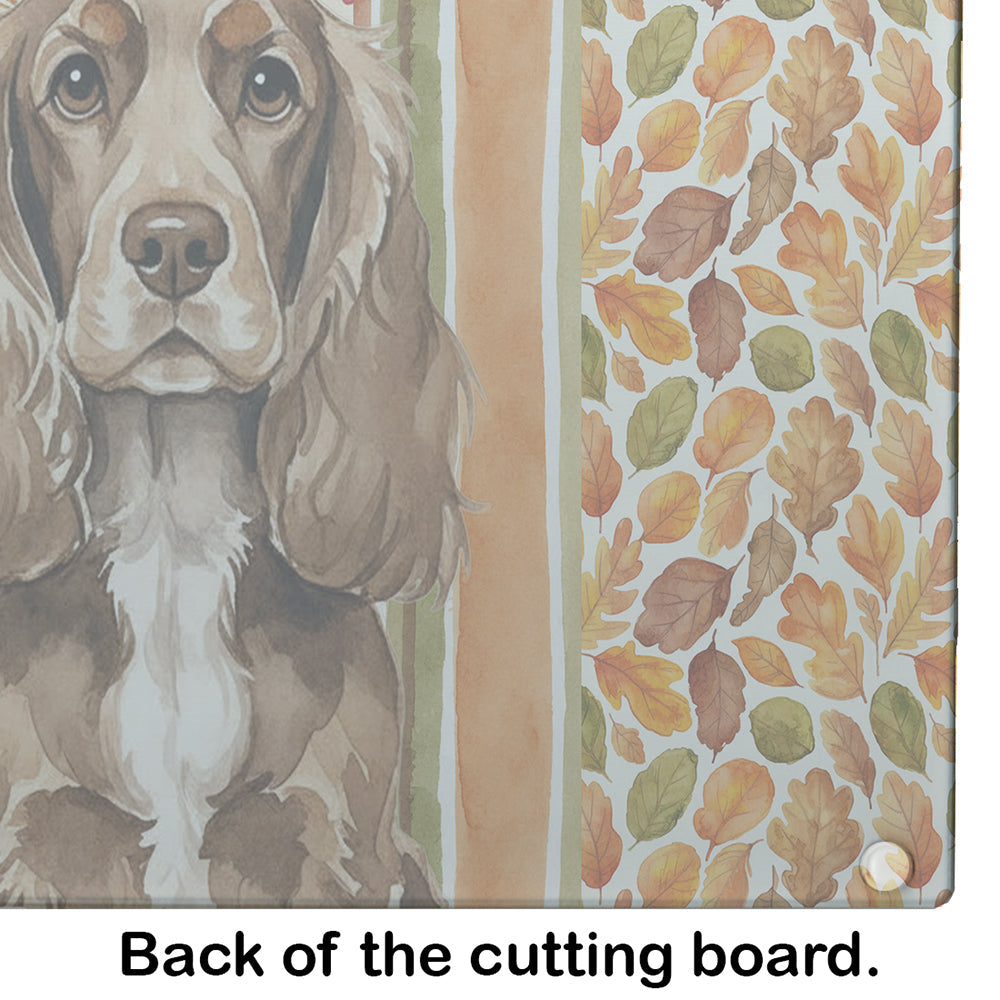 Chocolate Cocker Spaniel Heirloom Fall Cutting Board Tempered Glass Kitchen Cutting Surface, Heat Resistant Chopping, Non-Slip Feet, Food Prep & Serving