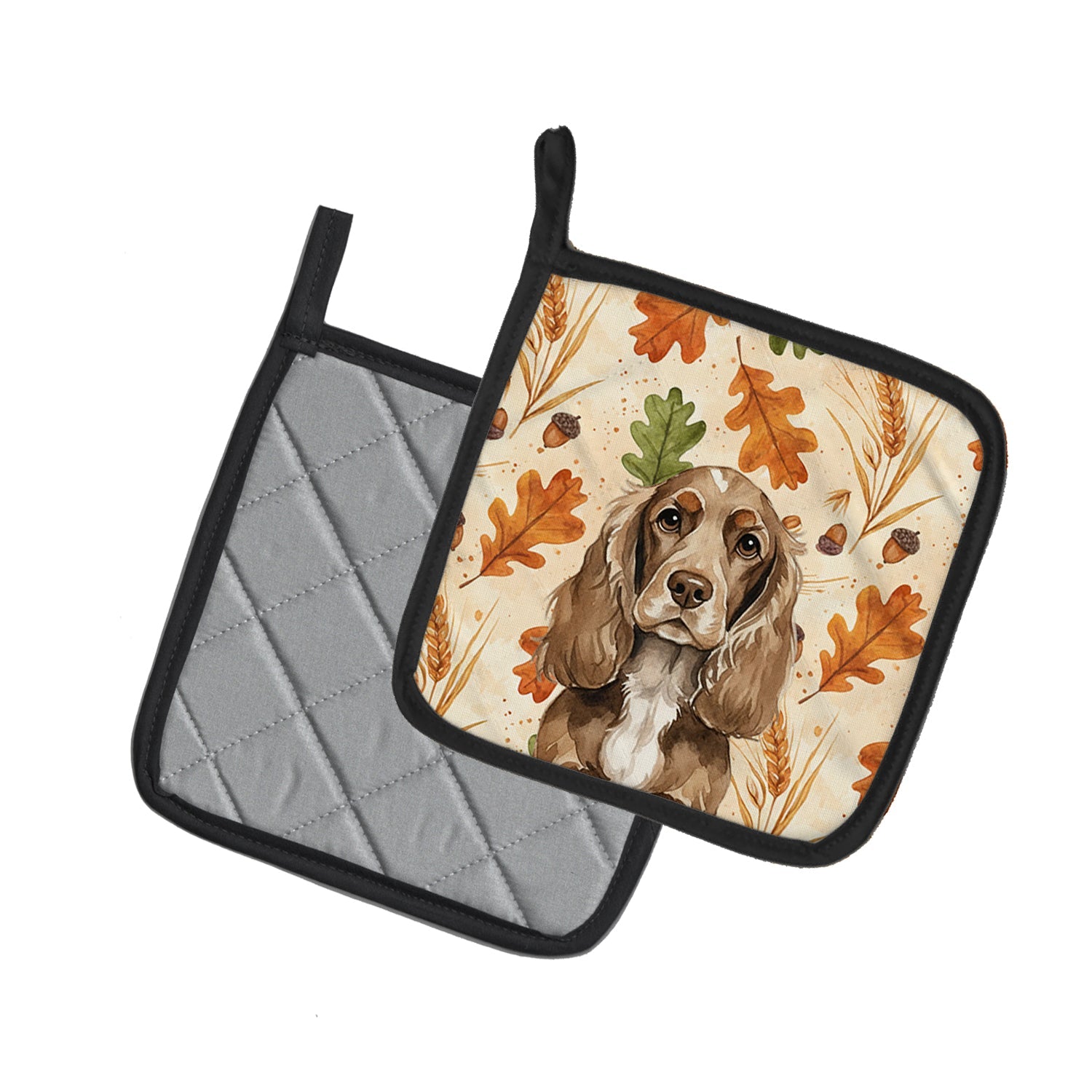 Chocolate Cocker Spaniel Heirloom Fall Pot Holder Set of 2 Heat Resistant Quilted Hot Pads 7.5 x 7.5 Inch, Insulated Kitchen Trivets for Cooking & Baking