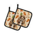 Chocolate Cocker Spaniel Heirloom Fall Pot Holder Set of 2 Heat Resistant Quilted Hot Pads 7.5 x 7.5 Inch, Insulated Kitchen Trivets for Cooking & Baking