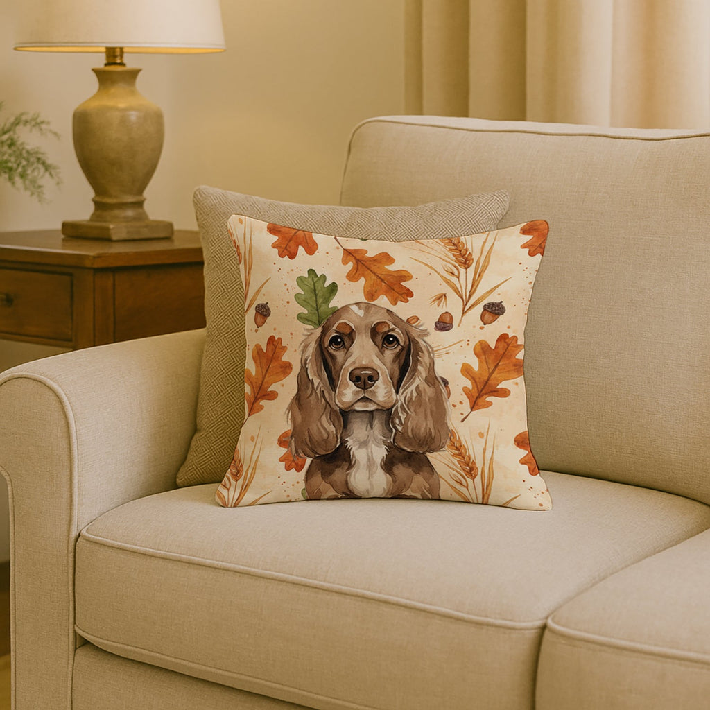 Chocolate Cocker Spaniel Heirloom Fall Decorative Throw Pillow 18x18 Indoor Outdoor Accent Cushion, Fabric Cover with Insert for Sofa, Bed, Porch & Living Room