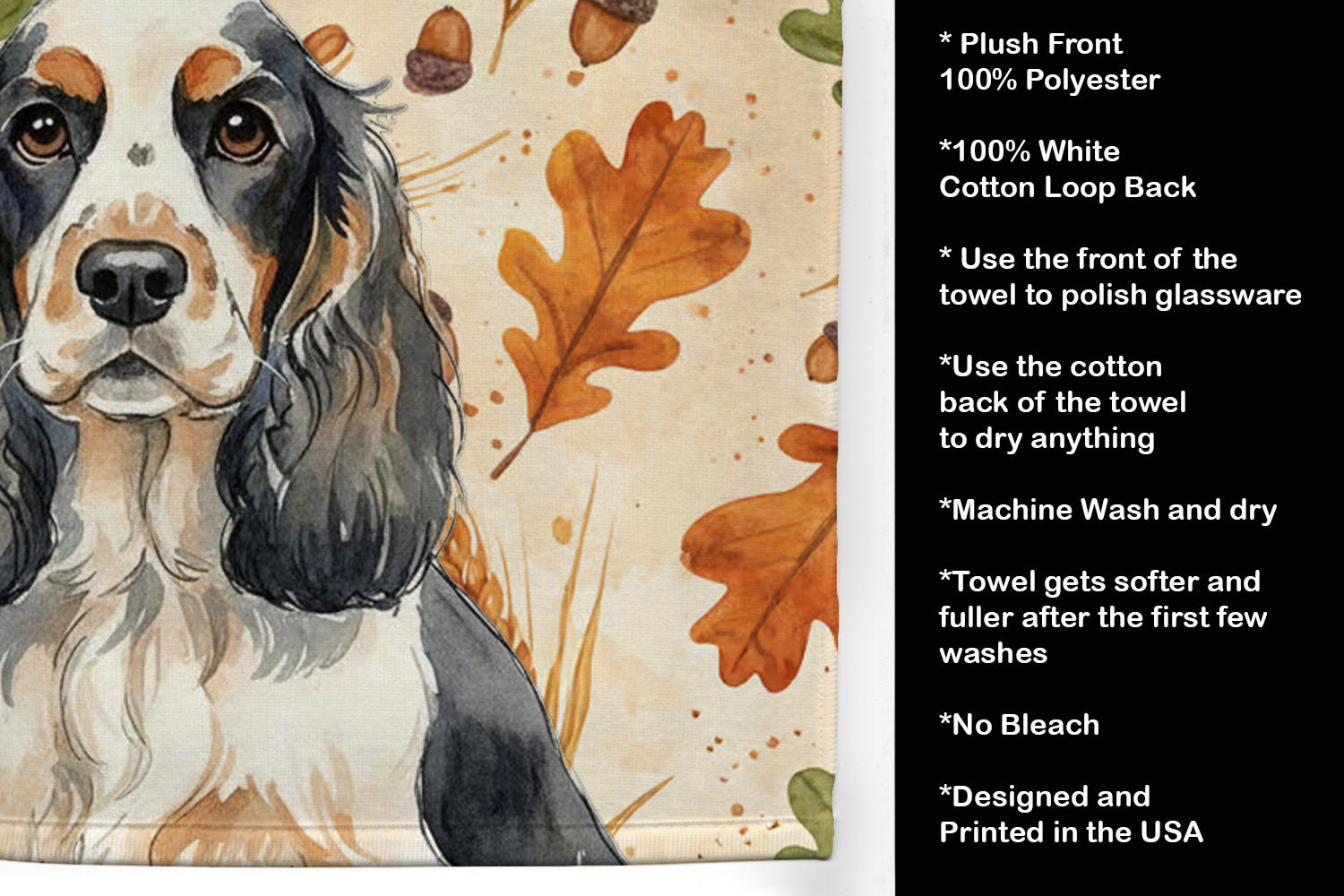 Parti Cocker Spaniel Heirloom Fall Kitchen Towel Velour Plush Front and Cotton Loop Back Machine Washable
