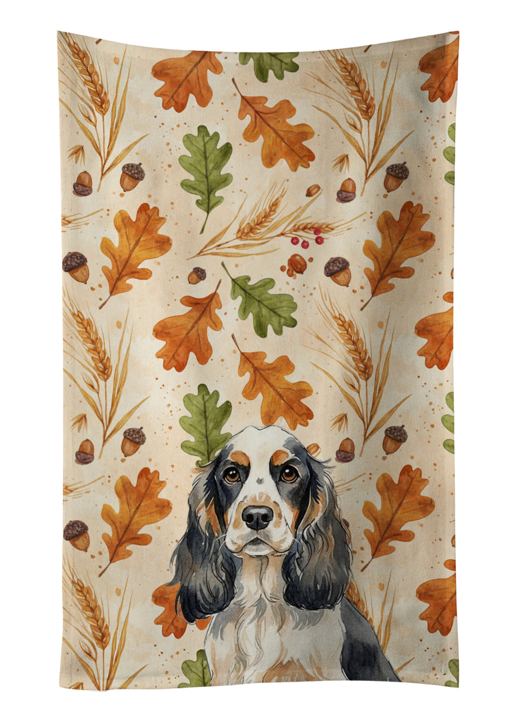 Parti Cocker Spaniel Heirloom Fall Kitchen Towel Velour Plush Front and Cotton Loop Back Machine Washable