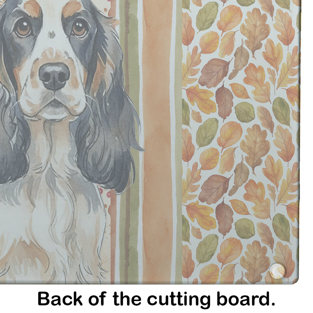 Parti Cocker Spaniel Heirloom Fall Cutting Board Tempered Glass Kitchen Cutting Surface, Heat Resistant Chopping, Non-Slip Feet, Food Prep & Serving