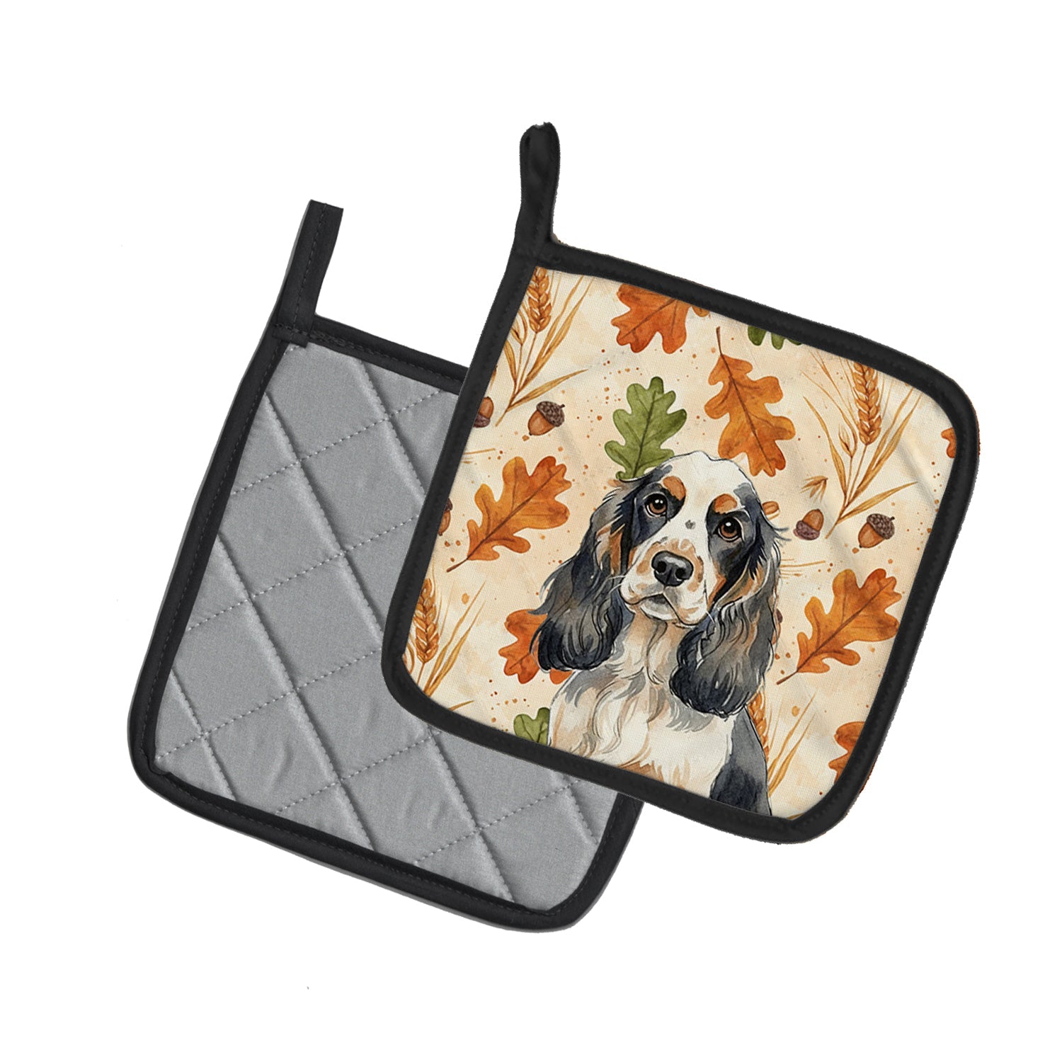 Parti Cocker Spaniel Heirloom Fall Pot Holder Set of 2 Heat Resistant Quilted Hot Pads 7.5 x 7.5 Inch, Insulated Kitchen Trivets for Cooking & Baking