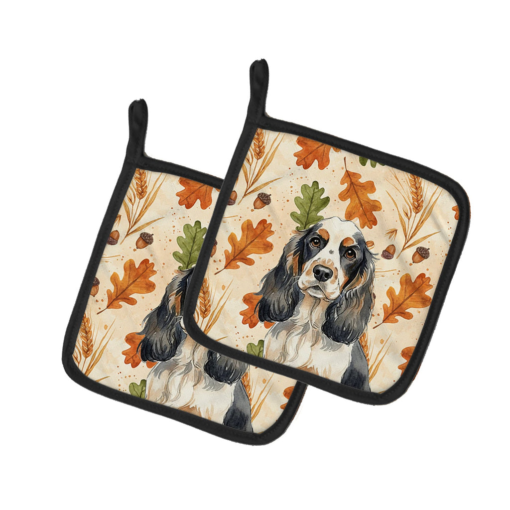 Parti Cocker Spaniel Heirloom Fall Pot Holder Set of 2 Heat Resistant Quilted Hot Pads 7.5 x 7.5 Inch, Insulated Kitchen Trivets for Cooking & Baking