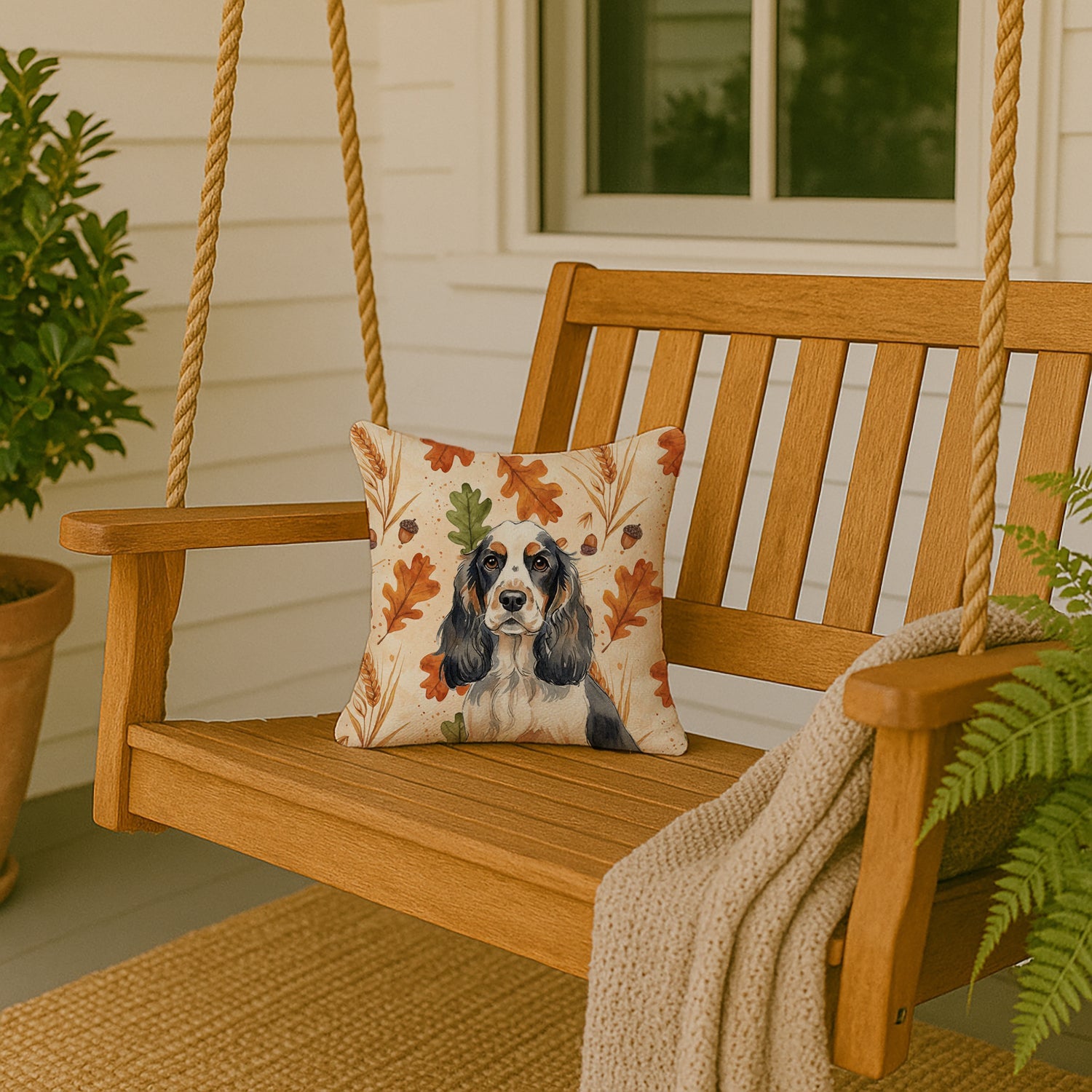 Parti Cocker Spaniel Heirloom Fall Decorative Throw Pillow 14x14 Indoor Outdoor Accent Cushion, Fabric Cover with Insert for Sofa, Bed, Porch & Living Room