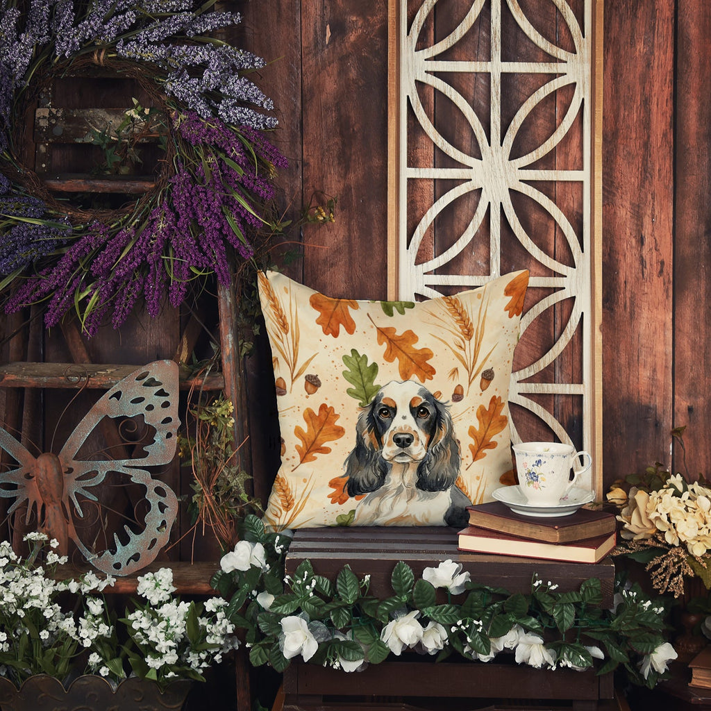 Parti Cocker Spaniel Heirloom Fall Decorative Throw Pillow 14x14 Indoor Outdoor Accent Cushion, Fabric Cover with Insert for Sofa, Bed, Porch & Living Room