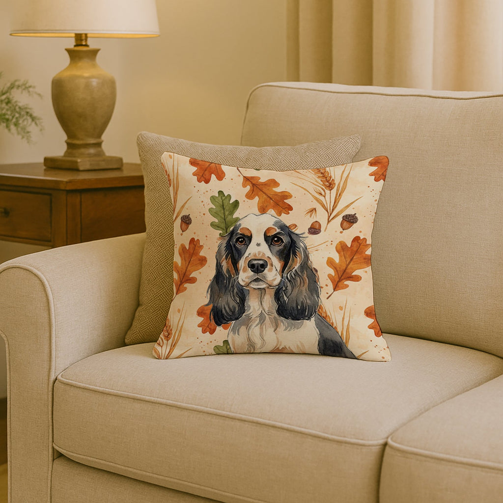 Parti Cocker Spaniel Heirloom Fall Decorative Throw Pillow 18x18 Indoor Outdoor Accent Cushion, Fabric Cover with Insert for Sofa, Bed, Porch & Living Room