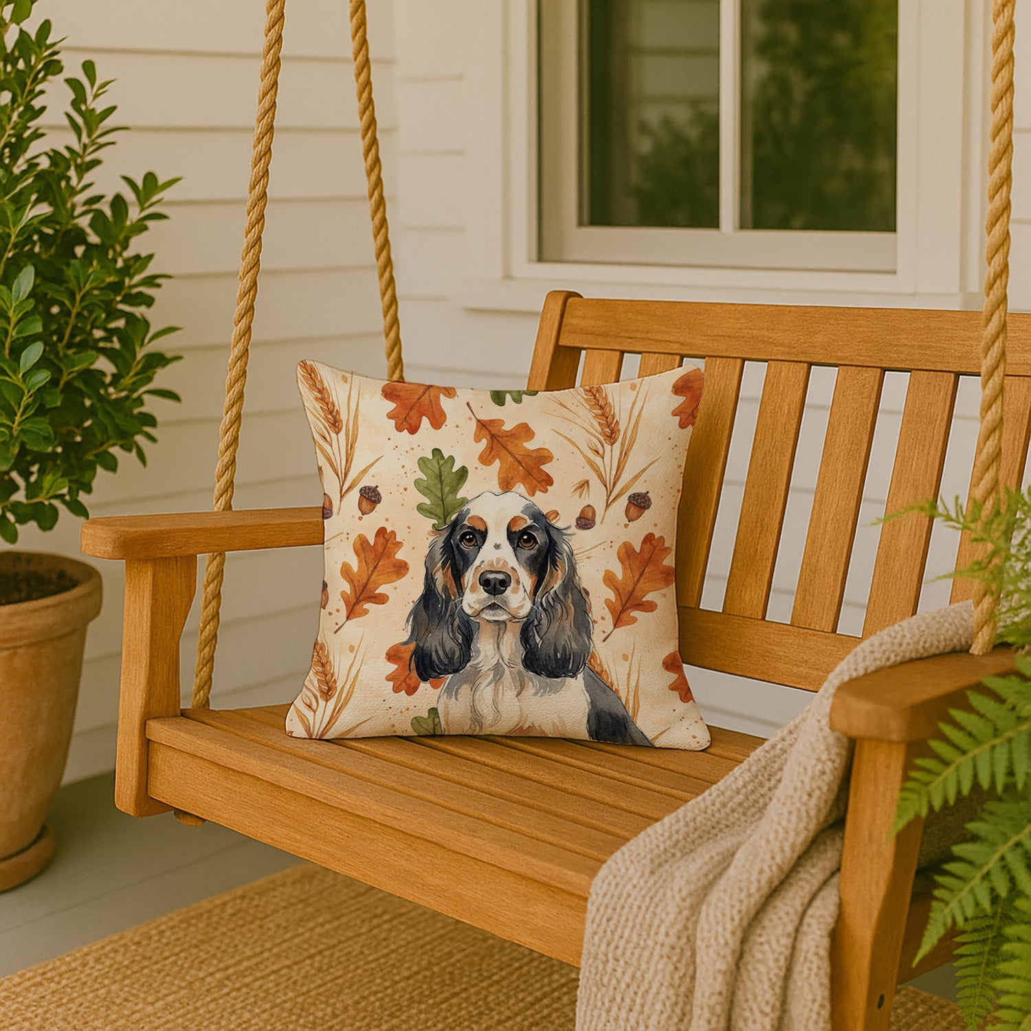 Parti Cocker Spaniel Heirloom Fall Decorative Throw Pillow 18x18 Indoor Outdoor Accent Cushion, Fabric Cover with Insert for Sofa, Bed, Porch & Living Room