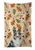 Blue Merle Collie Heirloom Fall Kitchen Towel Velour Plush Front and Cotton Loop Back Machine Washable
