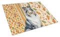 Blue Merle Collie Heirloom Fall Cutting Board Tempered Glass Kitchen Cutting Surface, Heat Resistant Chopping, Non-Slip Feet, Food Prep & Serving