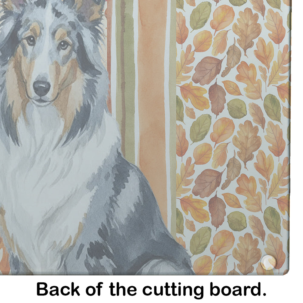 Blue Merle Collie Heirloom Fall Cutting Board Tempered Glass Kitchen Cutting Surface, Heat Resistant Chopping, Non-Slip Feet, Food Prep & Serving