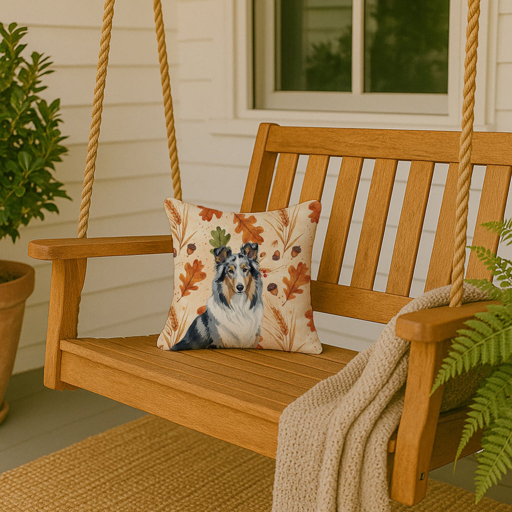 Blue Merle Collie Heirloom Fall Decorative Throw Pillow 14x14 Indoor Outdoor Accent Cushion, Fabric Cover with Insert for Sofa, Bed, Porch & Living Room