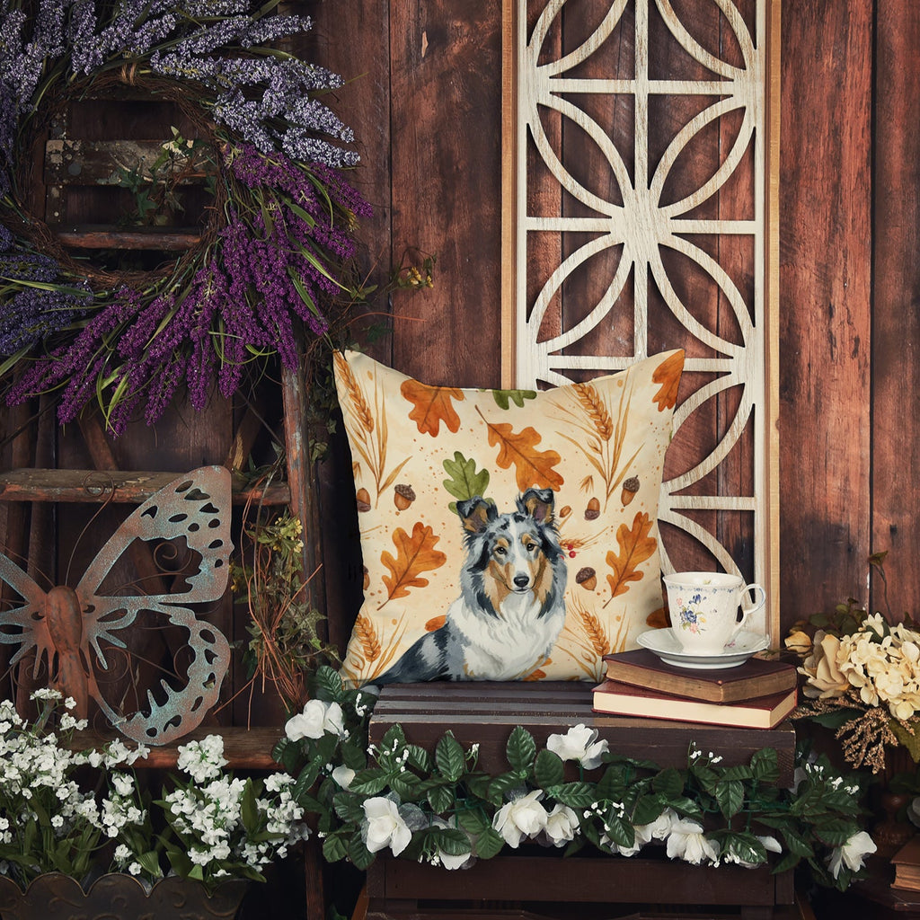 Blue Merle Collie Heirloom Fall Decorative Throw Pillow 18x18 Indoor Outdoor Accent Cushion, Fabric Cover with Insert for Sofa, Bed, Porch & Living Room