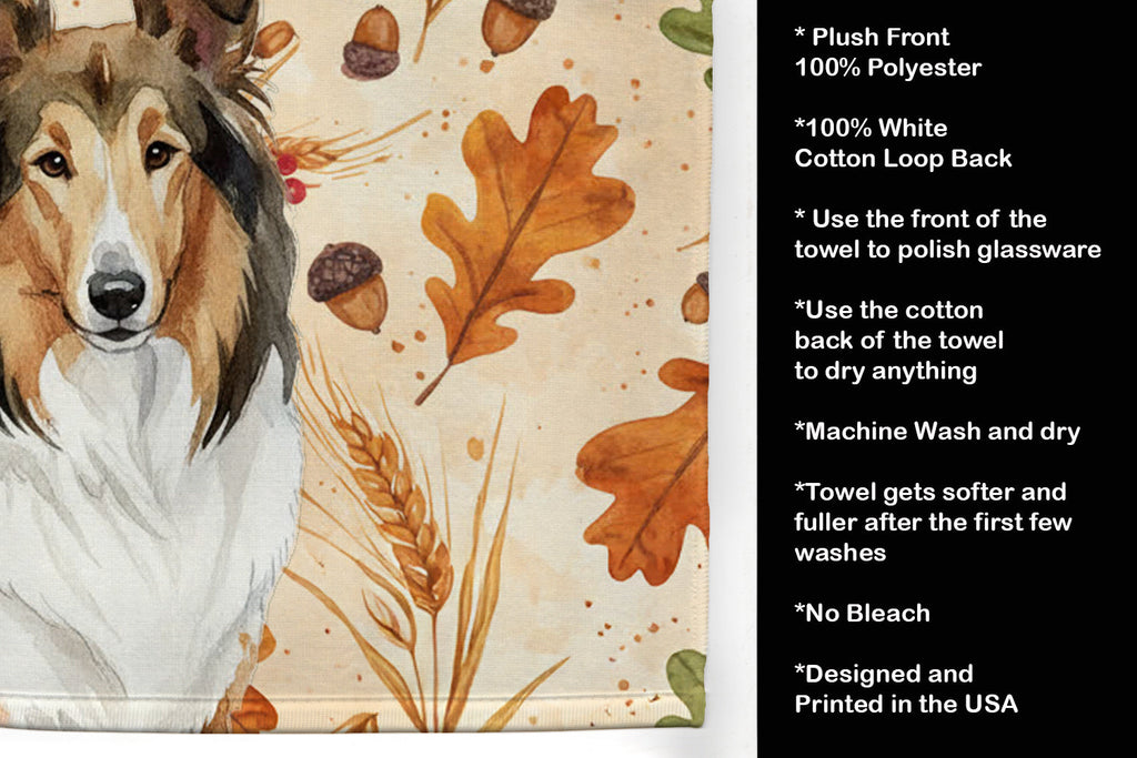 Sable Collie Heirloom Fall Kitchen Towel Velour Plush Front and Cotton Loop Back Machine Washable