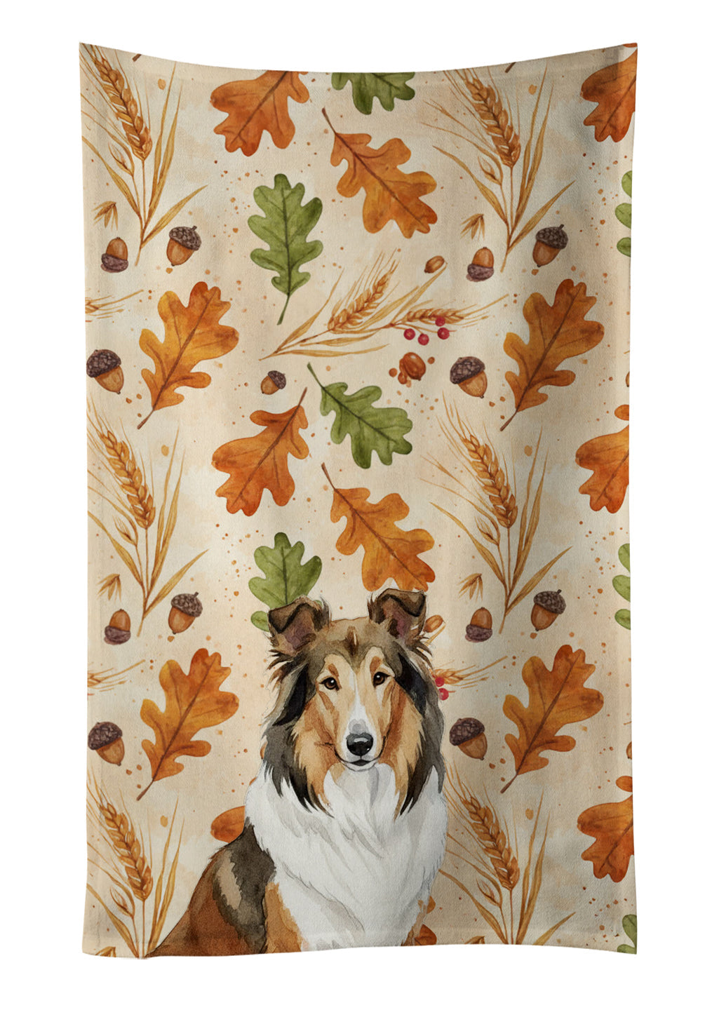 Sable Collie Heirloom Fall Kitchen Towel Velour Plush Front and Cotton Loop Back Machine Washable