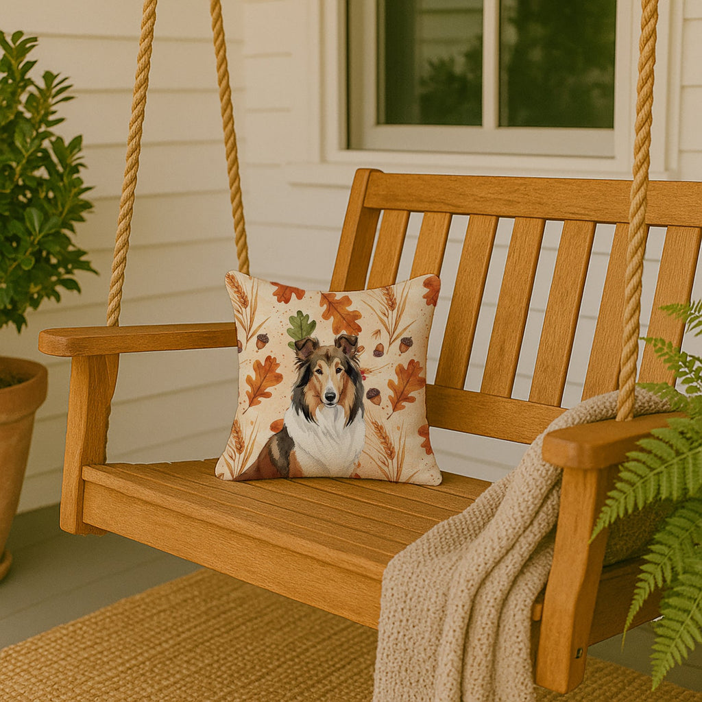 Sable Collie Heirloom Fall Decorative Throw Pillow 14x14 Indoor Outdoor Accent Cushion, Fabric Cover with Insert for Sofa, Bed, Porch & Living Room