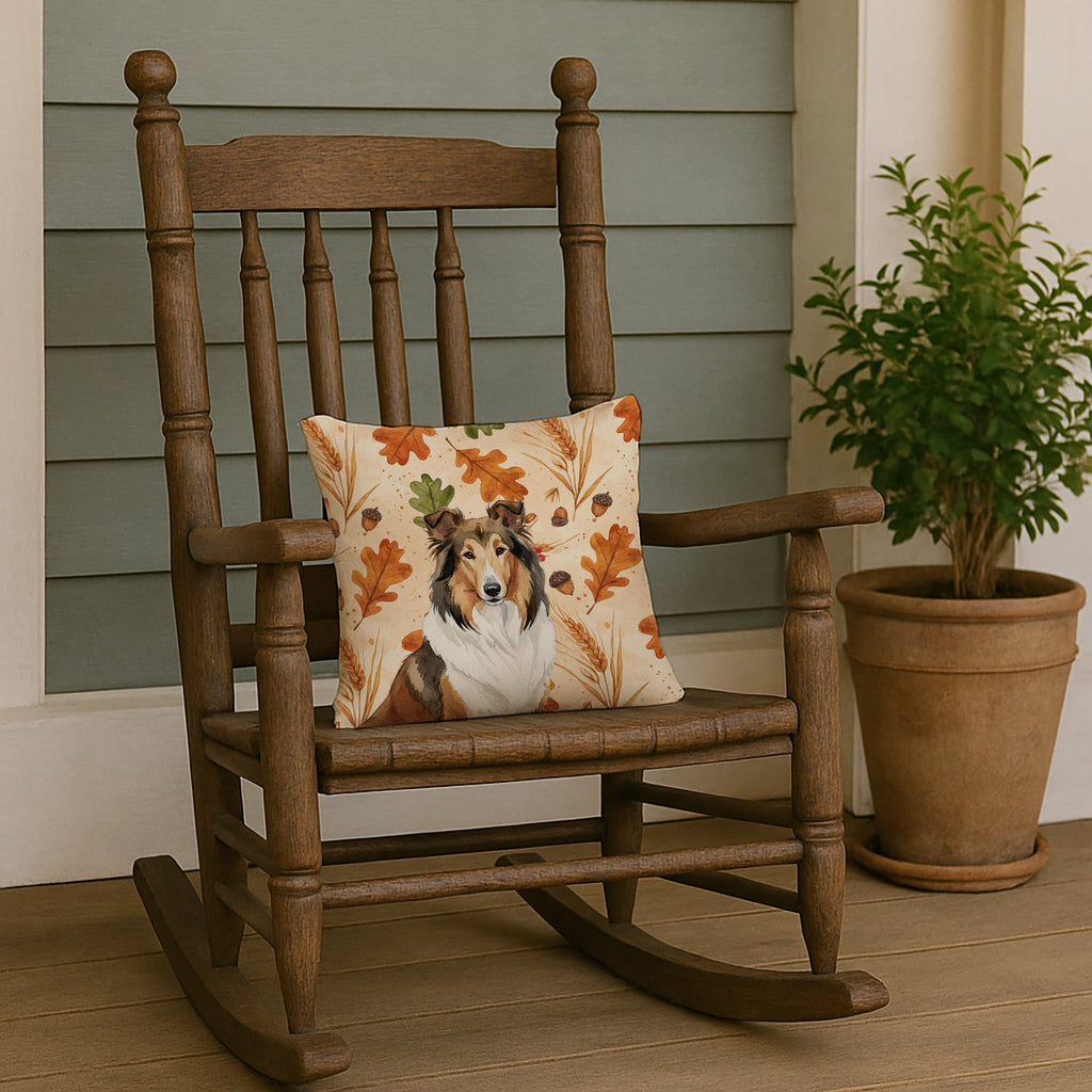 Sable Collie Heirloom Fall Decorative Throw Pillow 14x14 Indoor Outdoor Accent Cushion, Fabric Cover with Insert for Sofa, Bed, Porch & Living Room