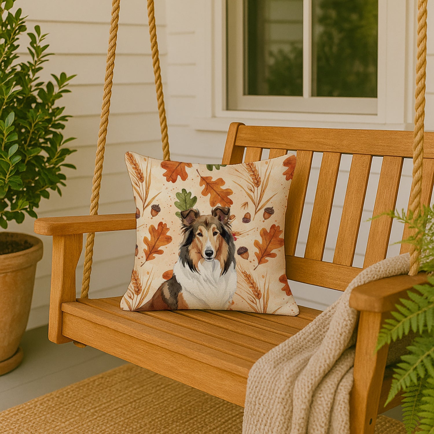 Sable Collie Heirloom Fall Decorative Throw Pillow 18x18 Indoor Outdoor Accent Cushion, Fabric Cover with Insert for Sofa, Bed, Porch & Living Room