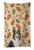 Tricolor Collie Heirloom Fall Kitchen Towel Velour Plush Front and Cotton Loop Back Machine Washable