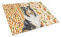 Tricolor Collie Heirloom Fall Cutting Board Tempered Glass Kitchen Cutting Surface, Heat Resistant Chopping, Non-Slip Feet, Food Prep & Serving