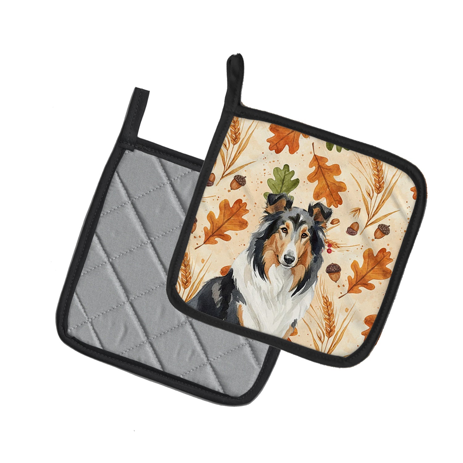 Tricolor Collie Heirloom Fall Pot Holder Set of 2 Heat Resistant Quilted Hot Pads 7.5 x 7.5 Inch, Insulated Kitchen Trivets for Cooking & Baking