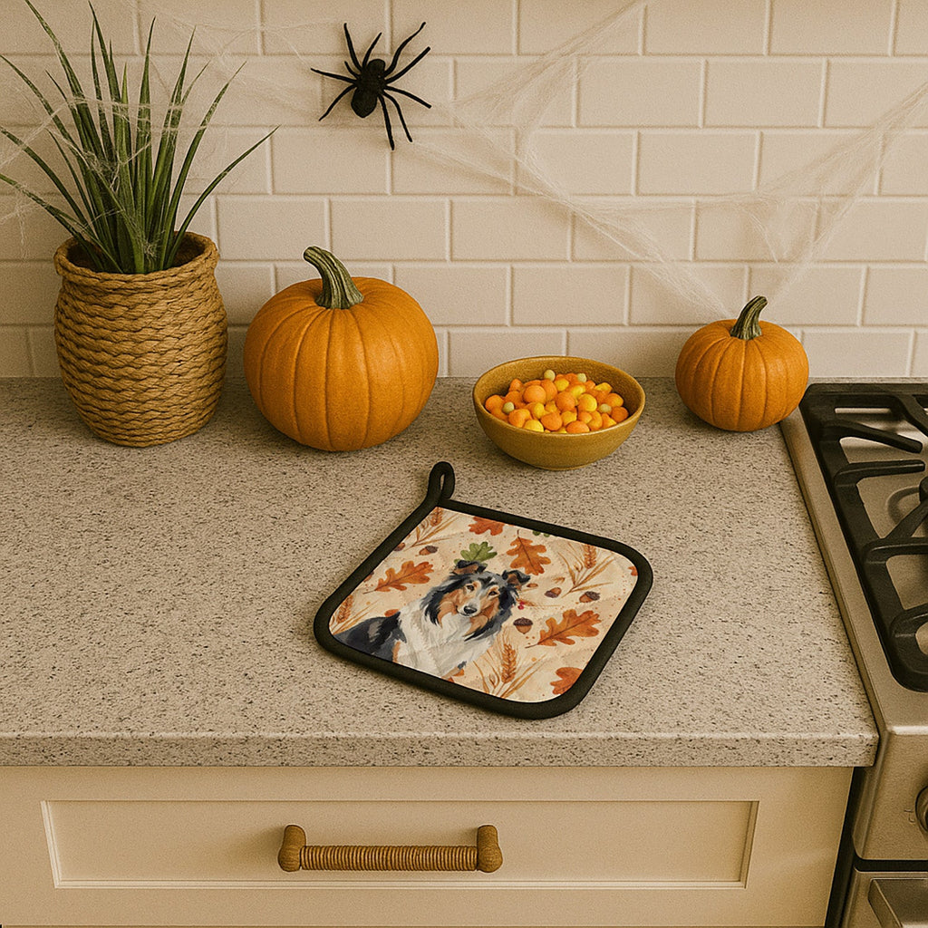 Tricolor Collie Heirloom Fall Pot Holder Set of 2 Heat Resistant Quilted Hot Pads 7.5 x 7.5 Inch, Insulated Kitchen Trivets for Cooking & Baking
