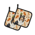 Tricolor Collie Heirloom Fall Pot Holder Set of 2 Heat Resistant Quilted Hot Pads 7.5 x 7.5 Inch, Insulated Kitchen Trivets for Cooking & Baking