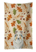 White Collie Heirloom Fall Kitchen Towel Velour Plush Front and Cotton Loop Back Machine Washable