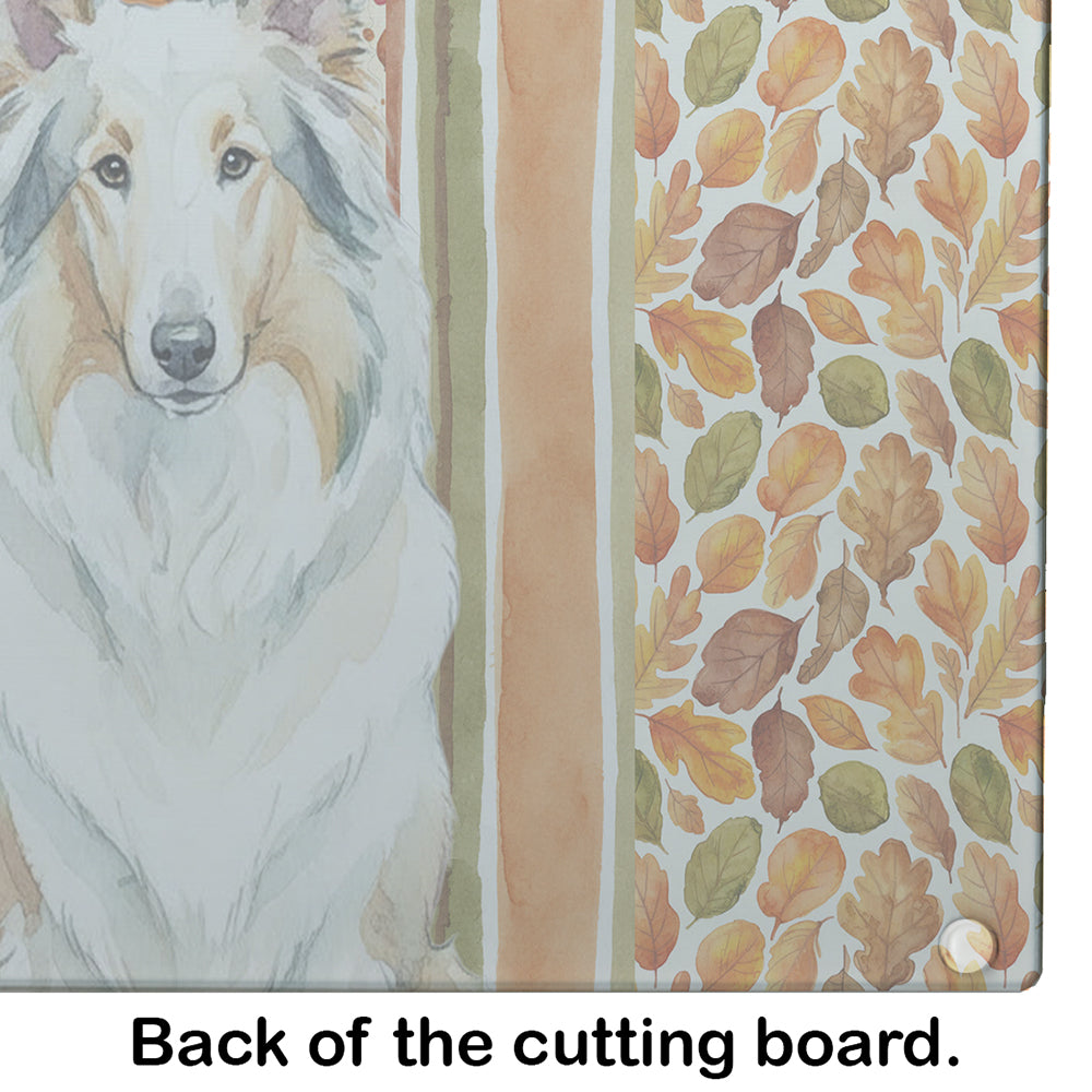White Collie Heirloom Fall Cutting Board Tempered Glass Kitchen Cutting Surface, Heat Resistant Chopping, Non-Slip Feet, Food Prep & Serving