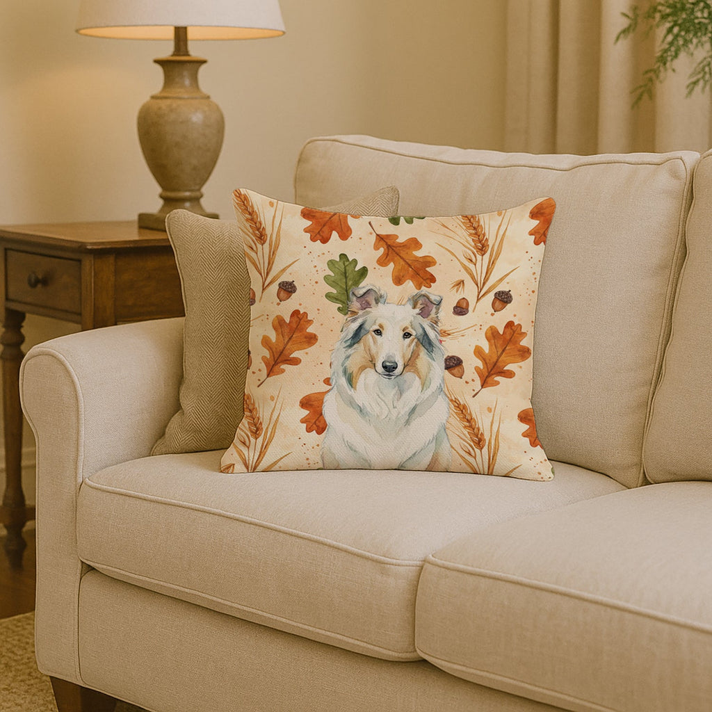 White Collie Heirloom Fall Decorative Throw Pillow 14x14 Indoor Outdoor Accent Cushion, Fabric Cover with Insert for Sofa, Bed, Porch & Living Room