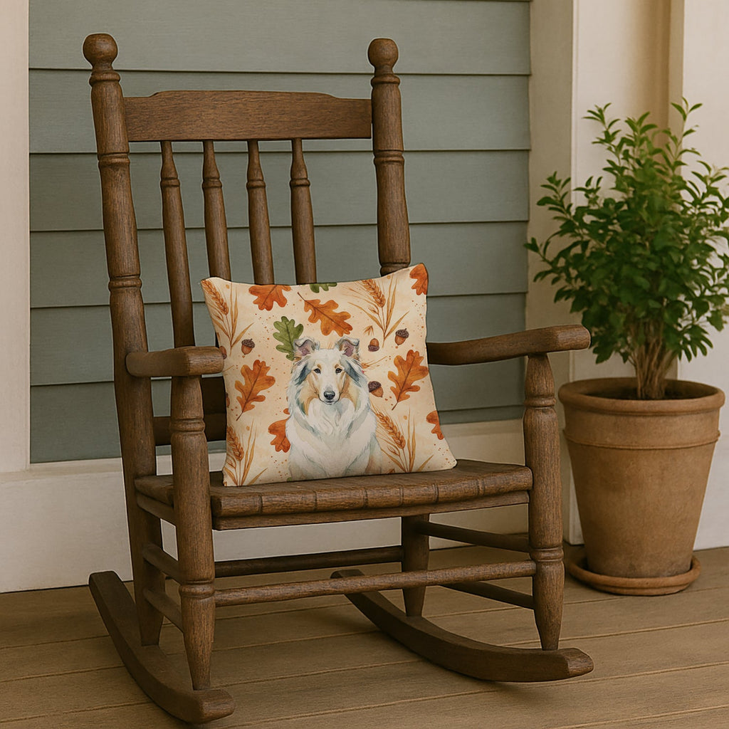 White Collie Heirloom Fall Decorative Throw Pillow 14x14 Indoor Outdoor Accent Cushion, Fabric Cover with Insert for Sofa, Bed, Porch & Living Room