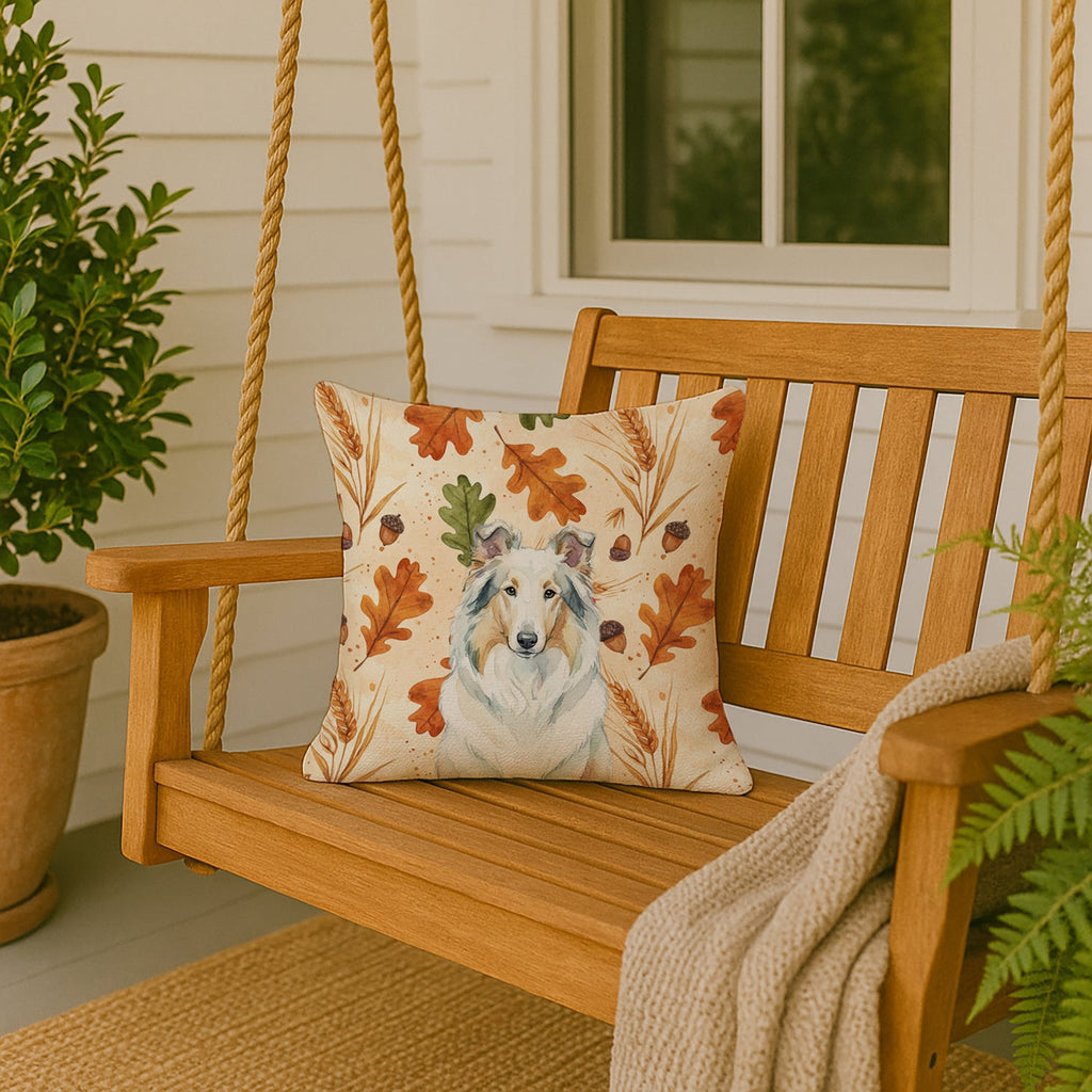 White Collie Heirloom Fall Decorative Throw Pillow 18x18 Indoor Outdoor Accent Cushion, Fabric Cover with Insert for Sofa, Bed, Porch & Living Room