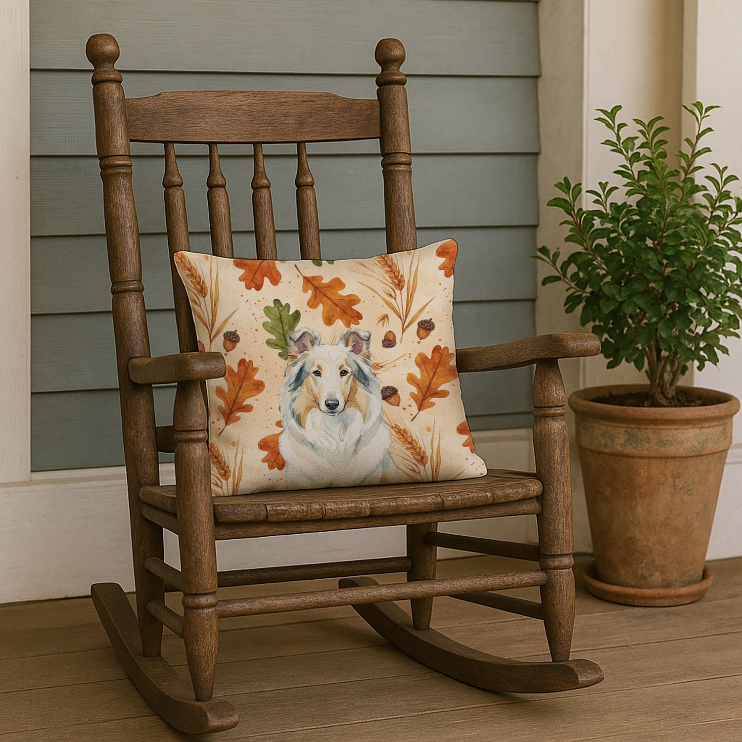 White Collie Heirloom Fall Decorative Throw Pillow 18x18 Indoor Outdoor Accent Cushion, Fabric Cover with Insert for Sofa, Bed, Porch & Living Room